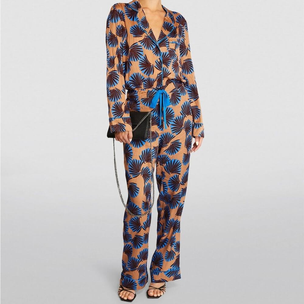 DVF Diane Von Furstenberg NWT Veronica Pant Tobacco large fan print wide leg 8